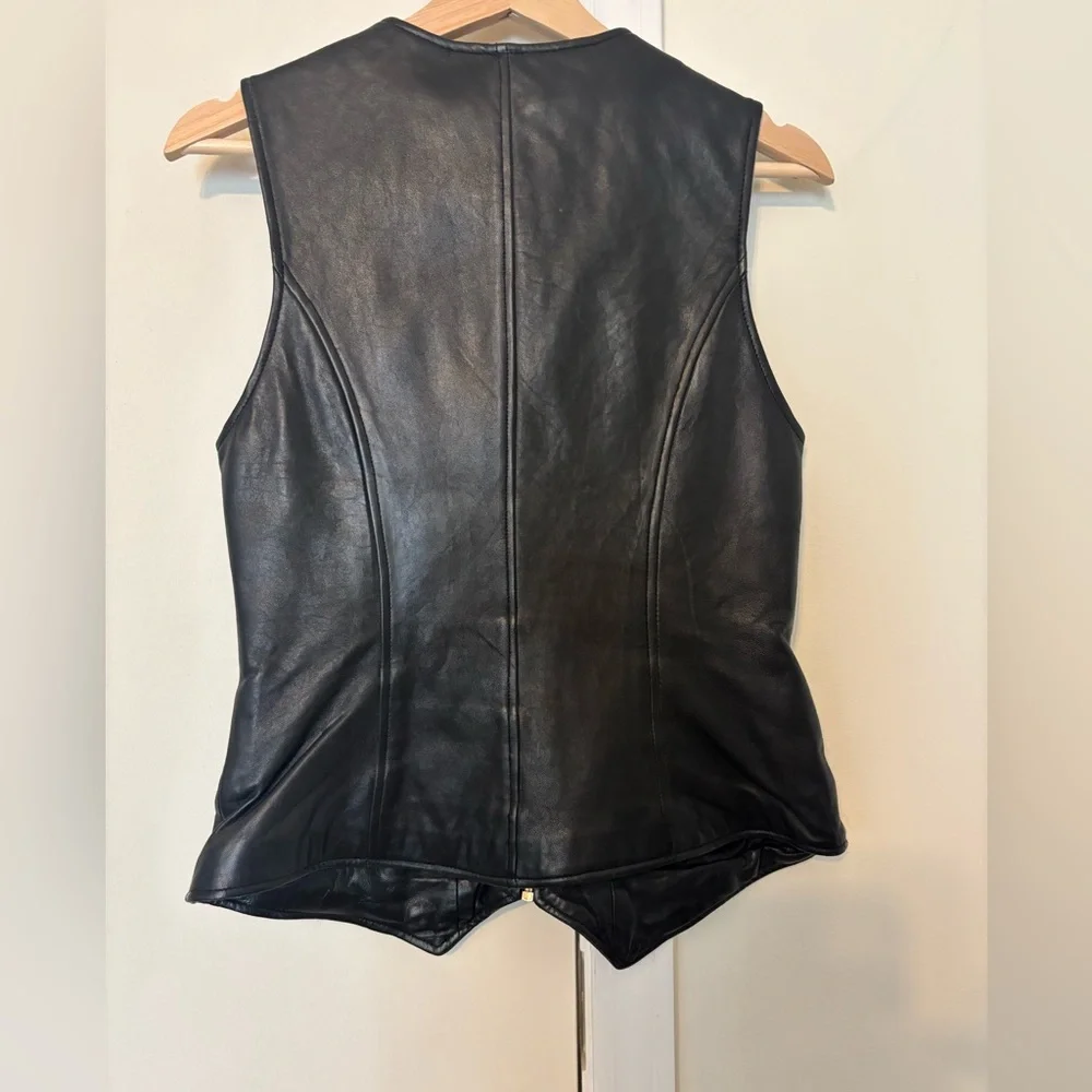 Siena Studio Vintage Leather Gold Accent Full Zip Black Vest Women’s Size Small - Picture 2 of 13